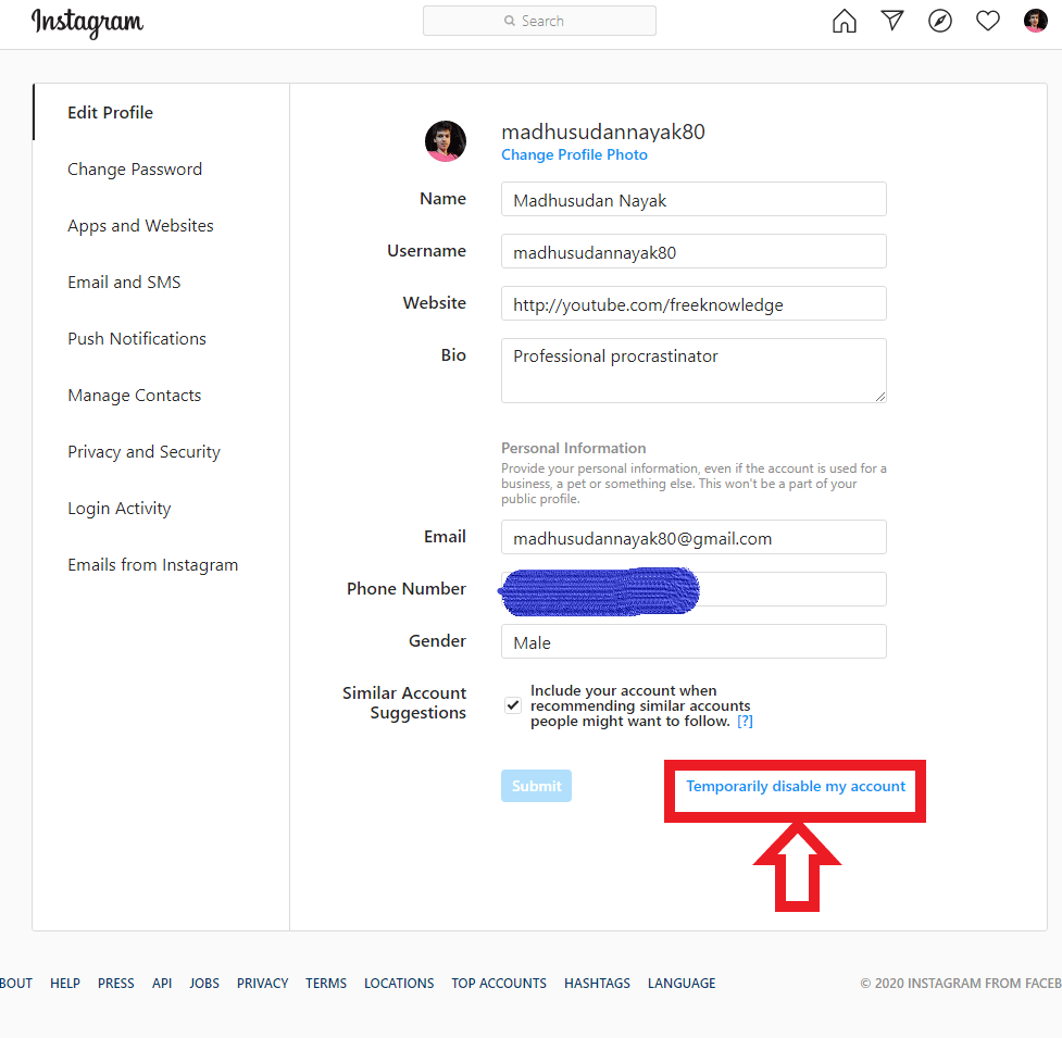 How to temporarily disable, deactivate Instagram account