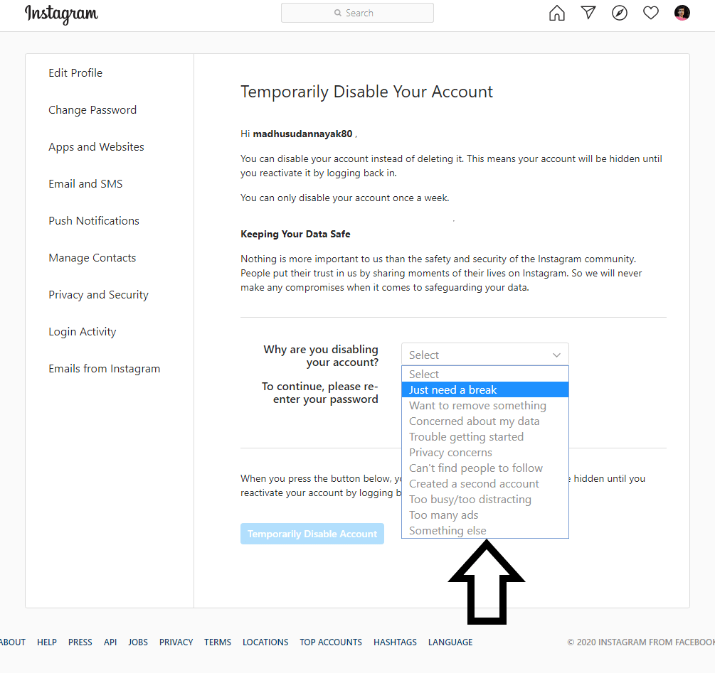 How to temporarily disable, deactivate Instagram account
