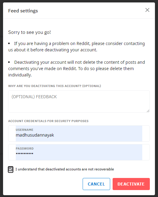 delete Reddit Account